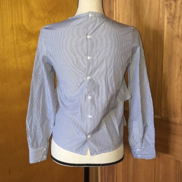 Sincerely Jules pinstripe ruffle front Victoria blouse size medium - Picture 10 of 13
